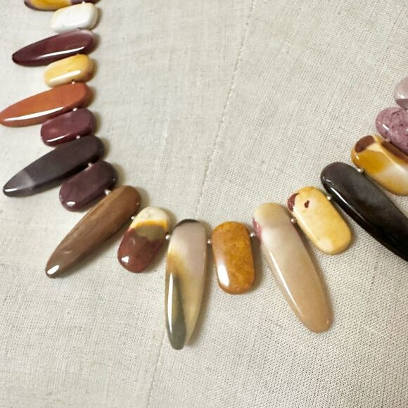 Polished Jasper stone statement necklace sterling silver clasp - Picture 11 of 13
